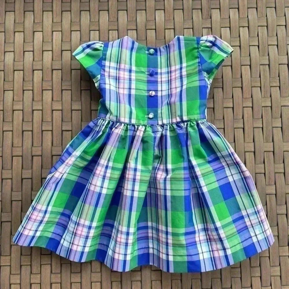 Ralph Lauren Baby Girls Plaid Taffeta Dress Size 12m Green Blue‎